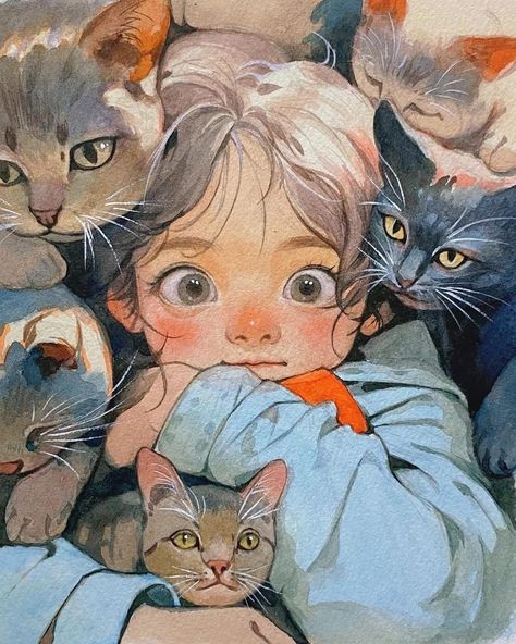 Pet Artist, Cute Disney Drawings, Image Chat, Watercolor Cat, Art Inspiration Painting, Dreamy Art, Painting Art Projects, Cat Illustration, Art Drawings Sketches