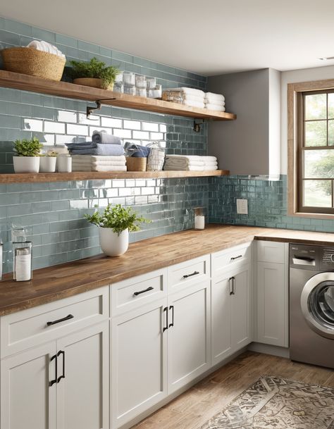 41 Laundry Room Ideas - Discover Styles and Inspirations for Your Home Fun Laundry Room Tile, Tile Backsplash Laundry Room, Laundry Room Subway Tile, Laundry Room Backsplash, Functional Laundry Room, Laundry Room Tile, Laundry Room Colors, Beautiful Backsplash, Rustic Laundry Rooms