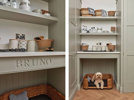 Pet Spaces - 5 Ways to Design a Pet Friendly Kitchen Dog Nook, 1930s House Interior, Tom Howley, Utility Room Designs, Dog Corner, Dog Spaces, Dog Kitchen, Pet Spaces, Pet Corner