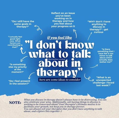 Not knowing what to talk about in therapy is common. You can start by discussing recent feelings, experiences, or challenges, even if they seem small. It’s also helpful to explore any patterns in your thoughts or emotions. Letting the therapist guide you can also open up deeper conversations you might not have anticipated. #therapy #feelings #experience #challenge #thoughts #emotions #therapist #conversation #emotionalhealth #mentalhealth Topics To Talk About With Your Therapist, Talking To Therapist, What To Talk About In Therapy, Topics To Talk, What To Talk About, Topics To Talk About, The Therapist, Gratitude Journal Prompts, Relationship Stuff