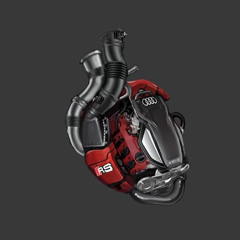 Engine Tattoo, Anatomical Heart Art, Motor Tattoo, Dream Cars Audi, Mechanic Tattoo, Biomechanical Tattoo, Audi Rs3, Audi Rs, Audi Cars