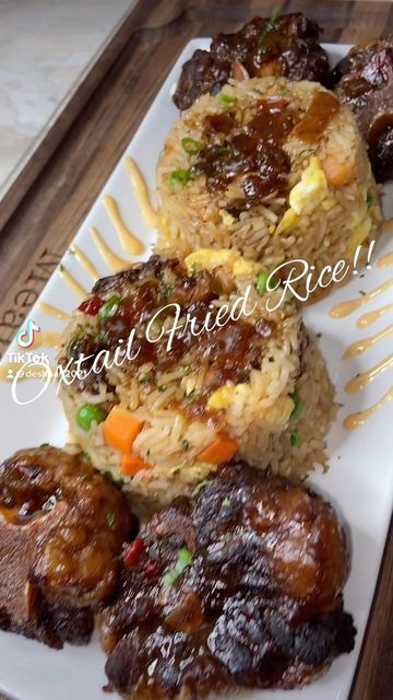 Desha Jordan on Instagram: "Oxtail Fried Rice!! #oxtail #fried #rice #dinner #lunch #foodie #reels #reelsinstagram #foodiesofinstagram #food #tasty #toptags #easyrecipes #foodblogger #mealsbydesha" Oxtail Fried Rice With Jerk Shrimp, Fufu And Oxtail, Oxtail Loaded Fries, Oxtail Fried Rice, Fried Oxtails, Oxtail Meals, Oxtail Fried Rice Recipe, Fried Rice Dinner, Oxtail Recipes