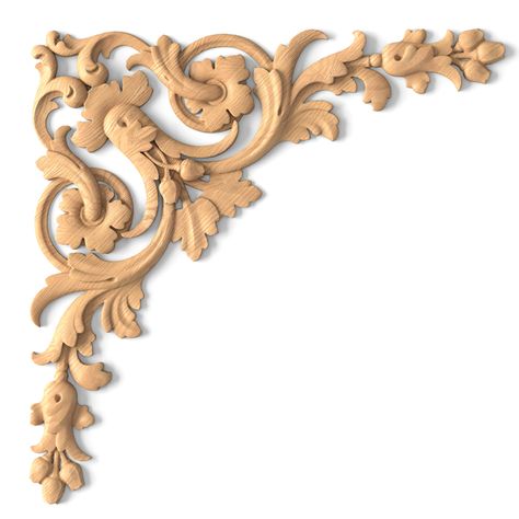 Baroque style corner onlay with flower buds from solid wood#additional-separator##additional-separator#This magnificent hand-carved onlay is made in the spirit of the charming Baroque. Its elegant triangular-shaped model embodies true luxury and an outstanding style. Openwork carved forms are intertwined with each other and create a single composition that fascinates with its appearance from the first seconds. This model looks great in classic interior projects. Also, it will perfectly harmonize Decorative Corner, Carved Wood Wall Art, Flower Molding, Gold Lamp, Model Looks, Flower Carving, Dark Phone Wallpapers, Carving Designs, Wood Carving Art