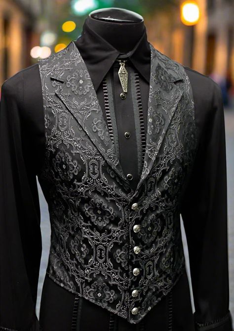 Shrine of Hollywood ARISTOCRAT VEST - EDWARDIAN BROCADE - Black black brocade edwardian goth gothic Men's Vests steampunk vampire vest victorian wedding Victorian Suit Mens, Masquerade Outfit Men, Victorian Outfit Men, Aristocrat Vest, Specific Shirts, Gothic Suit, Victorian Vest, Masquerade Outfit, Victorian Men