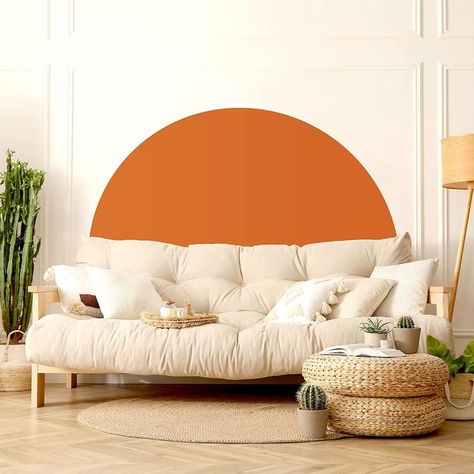 Half Circle Headboard, Circle Headboard, Vinyl Wall Decals Living Room, Wall Boho Decor, Colour Blocking Interior, Wallpaper Headboard, Wall Decal Living Room, Boho Decor Living Room, Arch Wall Decal