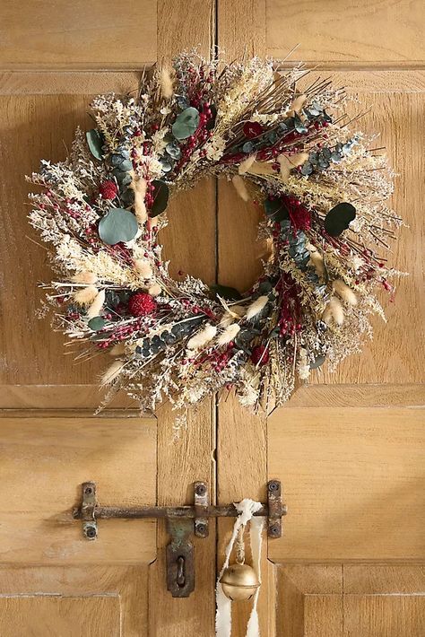 Seasonal & Festive Gifts | Anthropologie Dried Floral Christmas Wreath, Winter Felt Wreath, Dried Flower Christmas Decorations, Wreaths For January, Dried Flower Ornaments, Dried Floral Wreaths, Cone Flowers, Dried Wreath, Boho Wreath