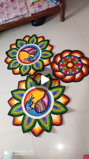 Handmade Rangoli, Ready Rangoli, Rangoli Art, Smocking Patterns, Rangoli Ideas, Diwali Diy, Plastic Sheets, Carpet Design, Rangoli Designs