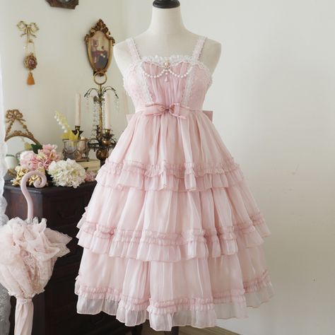 Pink Princess Dresses, White And Pink Dress, Princess Dress Pink, Halter Dress Short, Dress Sleeve Length, Kawaii Dress, Pearl And Lace, Y2k Pink, Bow Dress