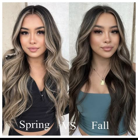 Balayage Hair Dimension, Light Brown Hair Dark Highlights, Brunette Hair Summer Highlights, Spring Brown Hair Balayage, Full Highlight On Black Hair, Neutral Beige Balayage, Subtle Highlights With Money Piece, Blonde Teasy Lights On Dark Hair, Balayage Hair On Tan Skin