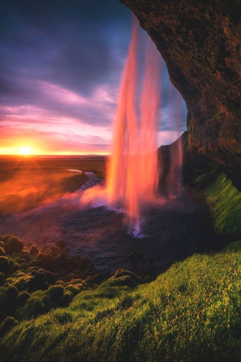 Seljalandsfoss, Iceland. Photo by cumacevikphoto. Seljalandsfoss Waterfall, Iceland Photos, Iceland Waterfalls, Landscape Sunset, Amazing Sunsets, Destination Voyage, Dog Beach, Explore Nature, Alam Yang Indah