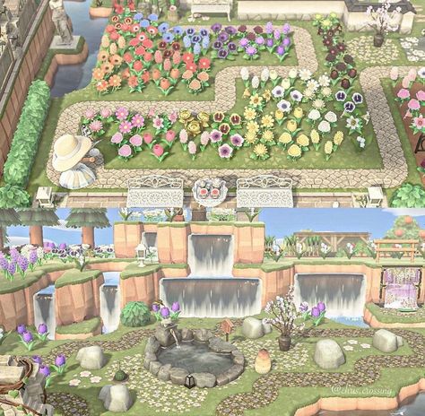 Garden Paths Acnh, Acnh Botanical Garden Ideas, Animal Crossing Garden Ideas Flower, Animal Crossing Botanical Garden, Anch Aesthetic, Acnh Botanical Gardens, Acnh Flower Garden Layout Ideas, Acnh Garden Layout Ideas, Flower Garden Animal Crossing