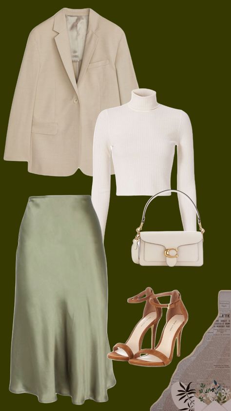 Green Outfits For Women, Fall Jackets Outfit, Silk Slip Skirt, Outfit Beige, Modesty Outfits, Cute Modest Outfits, Beige Skirt, Casual Skirt Outfits, Silk Outfit