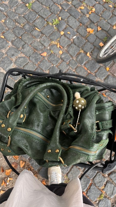 #copenhagen #bikelife #green #bag #balenciaga Green Balenciaga Bag, Dark Green Bag Outfit, Balenciaga City Bag Outfit, Green Bag Outfit, Fall Bags, Bag Outfit, Balenciaga Bag, City Bag, Pretty Bags