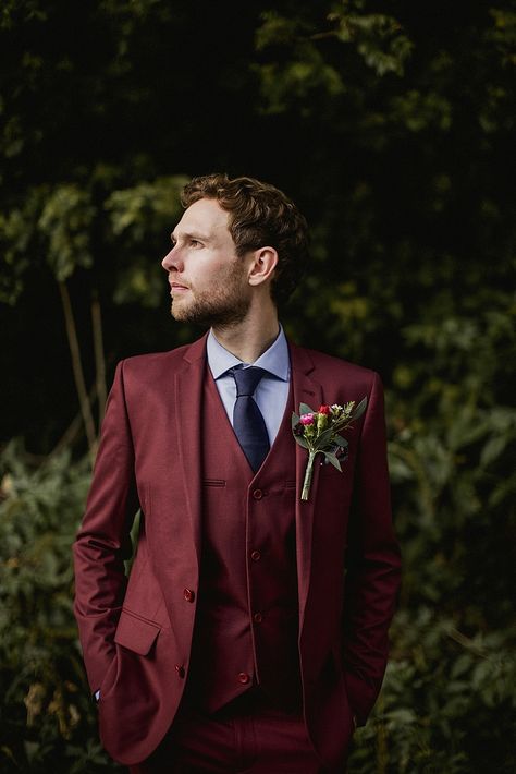 Groom Suit Burgundy Navy Tie Abbeydale Picture House Wedding We Are Da Silva #Groom #WeddingSuit #BurgundySuit #Navy #Tie #Wedding Groom Suit Burgundy, Groom Suit Ideas, Groom Blue Suit, Wedding Magical, Navy Groomsmen, Navy Groom, Suit Inspiration, Green Wedding Suit, Maroon Suit