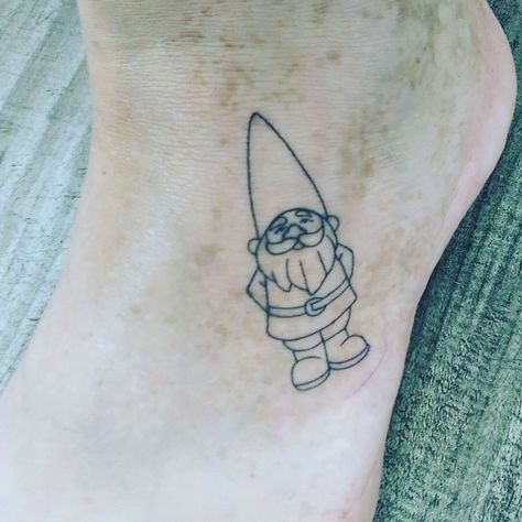 Garden Gnome Tattoo, Gnome Tattoos, Gnome Tattoo, Lawn Gnome, Sibling Tattoos, Leg Tattoo, School Style, Little Tattoos, Tattoos Ideas