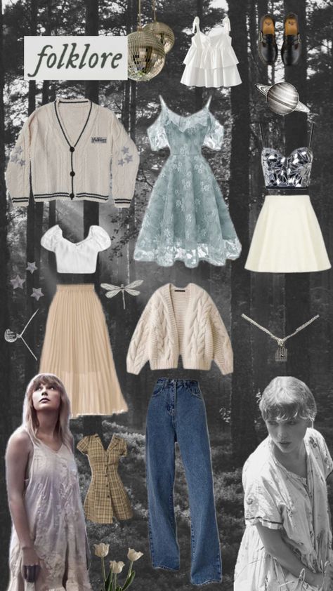 #taylorswift #folklore #folkloretaylorswift #folklorealbum #folkloreaesthetic #theerastour #theerastouroutfitideas #therastourtaylorswift Folklore Wardrobe, Taylor Swift Costume Folklore, Taylor Swift Folklore Skirt, Taylor Swift Outfit Folklore, Taylor Swift Outfits Concert Folklore, Folklore Album Outfits, Taylor Swift Eras Outfits For Moms, Folklore Clothes, Folklore Lookbook