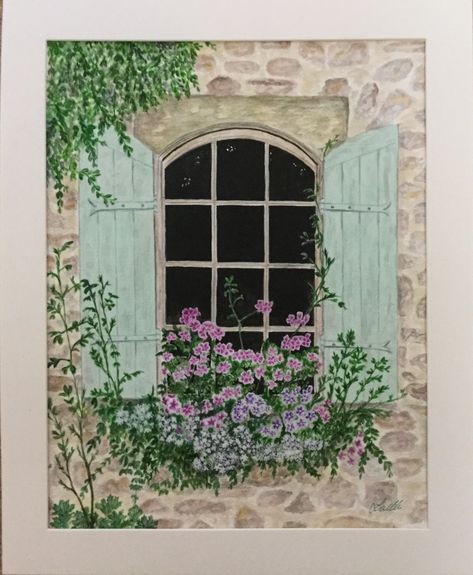 Painting Of Window, Watercolour Window, Colour Reference, Green Shutters, Paintings Easy, Plant Window, Colour Art, Art Watercolour, Watercolor Paintings Easy