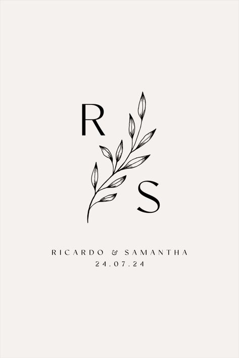 Wedding Monogram Design, Personalised Couple Wedding Monogram, Botanical Wedding Logo, logohistory #editlogo #logodesignlove. Wedding Invitation With Monogram, Monogram Logo Wedding, Couple Monogram Design, Rm Logo, Flowing Pattern, Herb Wedding, Logo Garden, Wedding Monograms, Fern Wedding