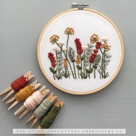 SKILL LEVEL: Beginner COLLECTION: Meadow My Meadow hand embroidery pattern is the most popular beginner design at AOA. And over the years, I have made this design with a lot of different color palettes - 10 to be exact. This PDF hand embroidery pattern contains the design, the instructions + ALL 10 COLOR PALETTES. Here is what your purchase includes: a printable Meadow pattern 10 different color palettes the pattern’s stitching guide a material list online stitch tutorials my favorite embroidery Embroidery Designs Plants, Wildflower Embroidery Pattern, Embroidery Wild Flowers, Embroidery Patterns Beginner, Artistic Hobbies, Fabric Bag Design, Embroidery Hacks, Flowers Embroidery Pattern, Wildflower Embroidery