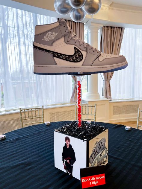 Themed Centerpieces · Party & Event Decor · Balloon Artistry Tennis Shoe Centerpiece Ideas, Sneakerball Decor, 30th Birthday Sneaker Ball, Nike Shoes Birthday Party, Jordan Centerpiece Ideas, Sneaker Ball Theme Party, Sneakers Centerpiece, Sneaker Bash Party, Sneaker Wedding Theme