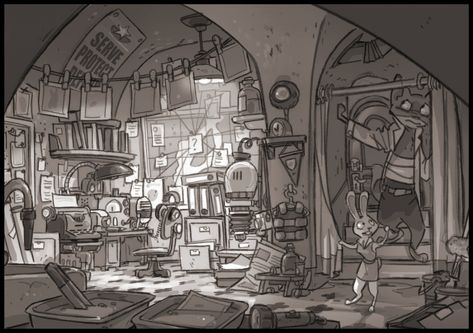 Zootopia Concept Art, Steampunk Ship, Interior Concept Art, Zootopia Art, Bg Design, Perspective Art, Disney Concept Art, Scene Design, Animation Background