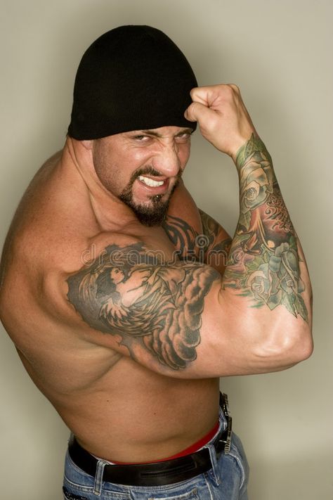 Muscle Man. Tattooed man posing with flexed biceps , #AD, #Tattooed, #Man, #Muscle, #man, #biceps #ad Arm Flex Pose, Flexing Muscles Pose Reference, Tatted Guys, Jeep Guys, Tattooed Man, Bicep Tattoo Men, Beard Muscle, Man Posing, Buff Guys