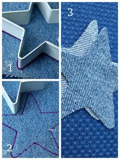 Scrap Fabric Crafts Handmade Gifts, Denim Ornaments, Sewing Denim, Återvinna Jeans, Denim Christmas, Memory Items, Jean Ideas, Simple Ornaments, Denim Scraps