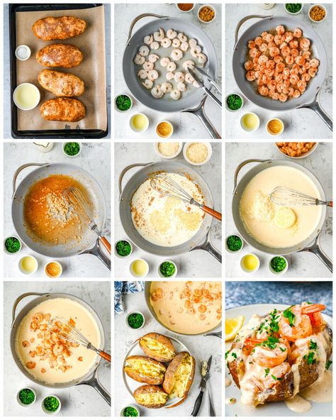 Shrimp Potato Recipes, Shrimp Stuffed Baked Potatoes, Shrimp And Potatoes Recipes, Baked Potatoes With Shrimp, Shrimp Baked Potato Recipe, Shrimp Stuffed Potatoes, Shrimp Baked Potato, Stuffed Seafood, Shrimp Potatoes