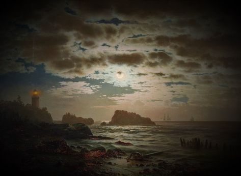 Louis Douzette, Moonlight Painting, On Canvas, Coastal Landscape, Forest Landscape, Art Appreciation, Art Pricing, Global Art, Fantastic Art