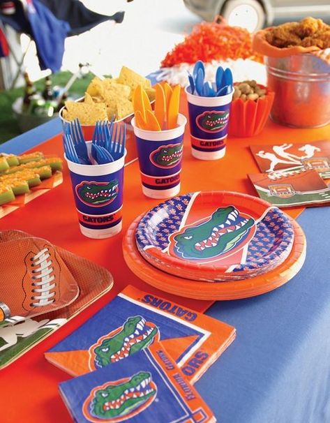 Florida Gators Party, Gator Party, Ut Game, Florida Party, Gator Football, Martin Thornburg Wedding Dresses, Football Party Supplies, Uf Gators, Florida Gators Football