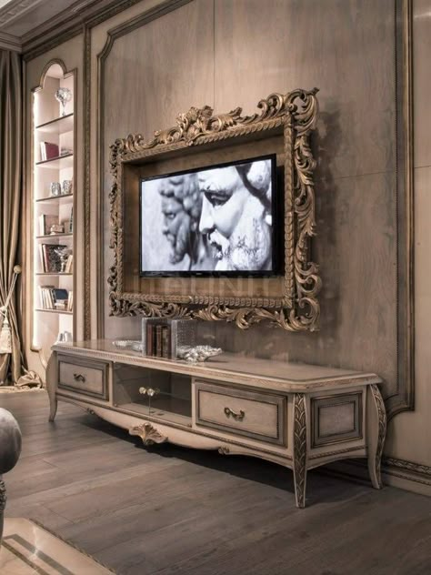 Cottage Shabby Chic, Tv Wall Design, Tv Decor, Home Room Design, Tv Room, Framed Tv, Luxurious Bedrooms, Entertainment Center, 인테리어 디자인