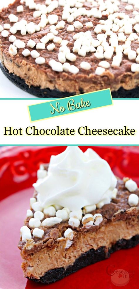 Chocolate Cheesecake No Bake, Hot Chocolate Cheesecake, German Chocolate Cheesecake, Cheesecake No Bake, Triple Chocolate Cheesecake, Chocolate Cheesecake Recipes, Hot Chocolate Marshmallows, Dessert Simple, Cake Baking Recipes