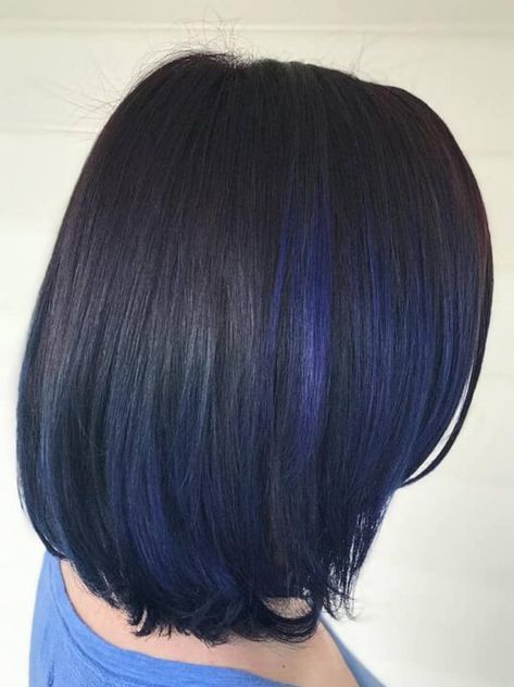 Navy Blue Hair Color Highlights, Blue Hair Color Highlights, Black Hairstyles For Women, Black Hair Colors, Asian Hair Highlights, Asian Bob, Soft Black Hair, Bubblegum Pink Hair, Midnight Blue Hair