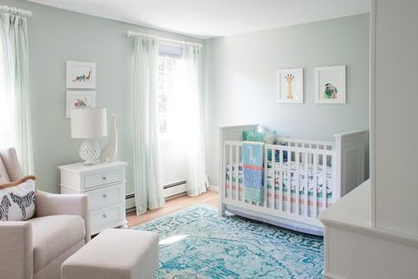 Baby Boy Nursery - white, blue, green color scheme  #Nursery #BabyBoy #BoyNursery Sea Salt Sherwin Williams Nursery, Light Nursery Ideas, Sherwin Williams Sea Salt Nursery, Sea Salt Nursery, Nursery Green Paint Colors, Nursery Light Blue Walls, Light Blue Baby Boy Nursery, Light Green Nursery Boy, Baby Boy Nursery Paint Colors