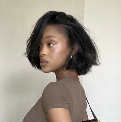 Textured Bob Black Women, Short Black Blowout, Layered Bob Silk Press, Bone Straight Silk Press Natural Hair, 90s Fluffy Bob Black Women, 4c Hair Straight, Bob With Curtain Bangs Black Women, Short Bob Haircuts For Black Women, Short Professional Hairstyles