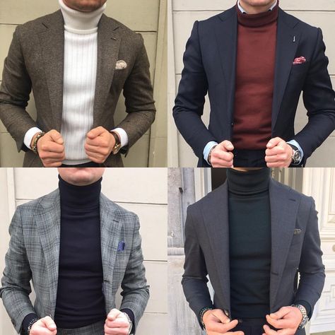 679 Likes, 38 Comments - Geoffry Nijsmans (@geoffrynijsmans) on Instagram: “What’s your favorite? #inspiration #luxury #sartorial #blogger #mensfashion #mensstyle #menswear…” Turtleneck Outfit Men, Blazer Outfits Men, Turtleneck Outfit, Mens Blazer, Mens Fashion Blazer, Designer Suits For Men, Fashion Suits For Men, Mens Fashion Classy, Mens Fashion Casual Outfits