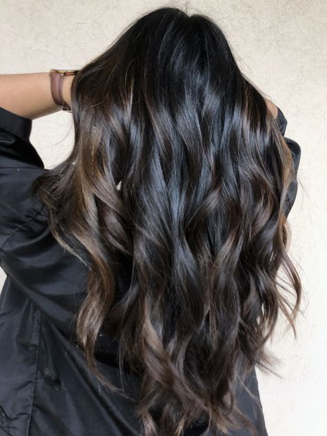 Chocolate melted balayage @maryxjoy Halo Balayage Brunette, Dark Color Melt, Black Balyage Long Hair, Chocolate Melt Hair, Chocolate Bayalage Hair Dark Brown, Black Hair Balayage Indian, Dark Chocolate Brown Balayage, Bayalage On Black Hair, Melted Balayage