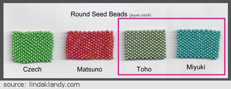 Miyuki vs Toho round seed beads Toho Beads Bracelet, Toho Beads Bracelet Pattern, Different Types Of Seed Beads, Toho Seed Beads, Seed Bead Projects, Toho Beads, Beading Techniques, Beading Tutorial, Bead Embroidery Jewelry