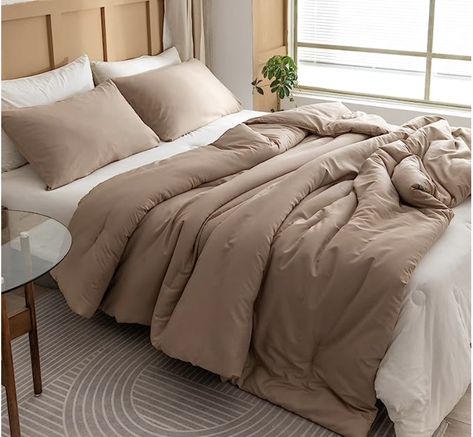 Twin- 2pcs (1 Comforter & 1 Pillowcase) Farmhouse Twin Comforter Set for Women and Girls- Reversible Soft Warm Lightweight Microfiber Comforter for All Season Tan Comforter, California King Bedding Sets, Brown Comforter Sets, Brown Comforter, Full Size Comforter Sets, King Size Comforter, Kids Comforter Sets, California King Size Bed, King Size Comforter Sets