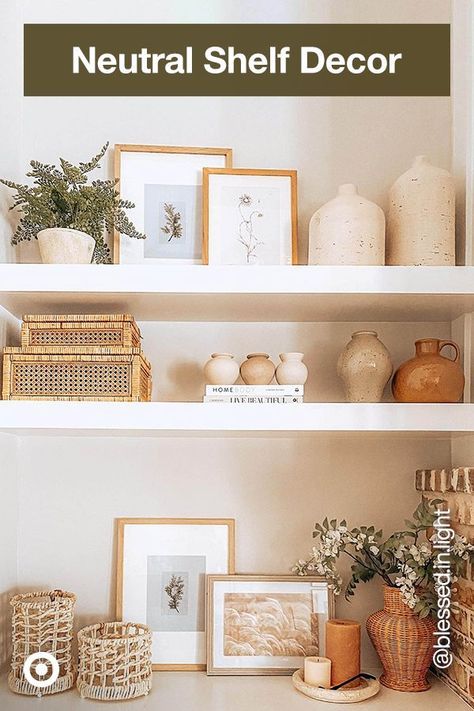 Transform empty shelves with shelf styling & bookshelf ideas that complement a neutral decor aesthetic. Boho Bookshelf Styling, A Frame Bookshelf, Counseling Decor, Styling Bookshelves, Bookshelf Ideas, Floating Shelf Decor, Shelf Decor Living Room, Bookshelf Styling, Yellow Bathrooms