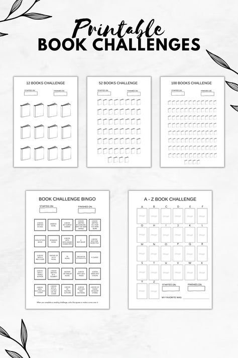 Printable book challenges A-z Book Challenge 2023, 100 Book Challenge Template, 100 Books Challenge Printable, Book Challenge 2024, 2024 Book Reading Challenge, 52 Book Challenge, Ruth Ware Books, Printable Book Tracker, Journal Reading Log