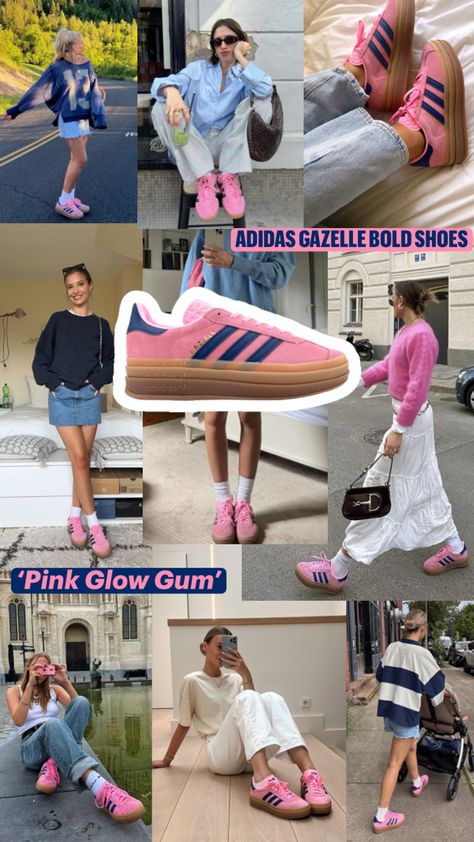 #ADIDAS #AdidasGazelle #PinkAdidasShoes #AdidasPinkGlowGum Pink Adidas Outfit, Adidas Gazelle Bold Pink, Pink Sneakers Outfit, Adidas Bold, Adidas Gazelle Pink, Pink Gazelles, Adidas Gazelle Outfit, Pink Adidas Shoes, Looks Adidas