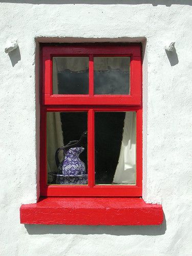 Cottage Window | Cottage Window, Ireland | Robert Louden | Flickr Red Window Frame, Interesting Windows, Red Windows, Cottage Windows, Window Photography, Eclectic Cottage, Window Designs, Light Blue Walls, Irish Cottage