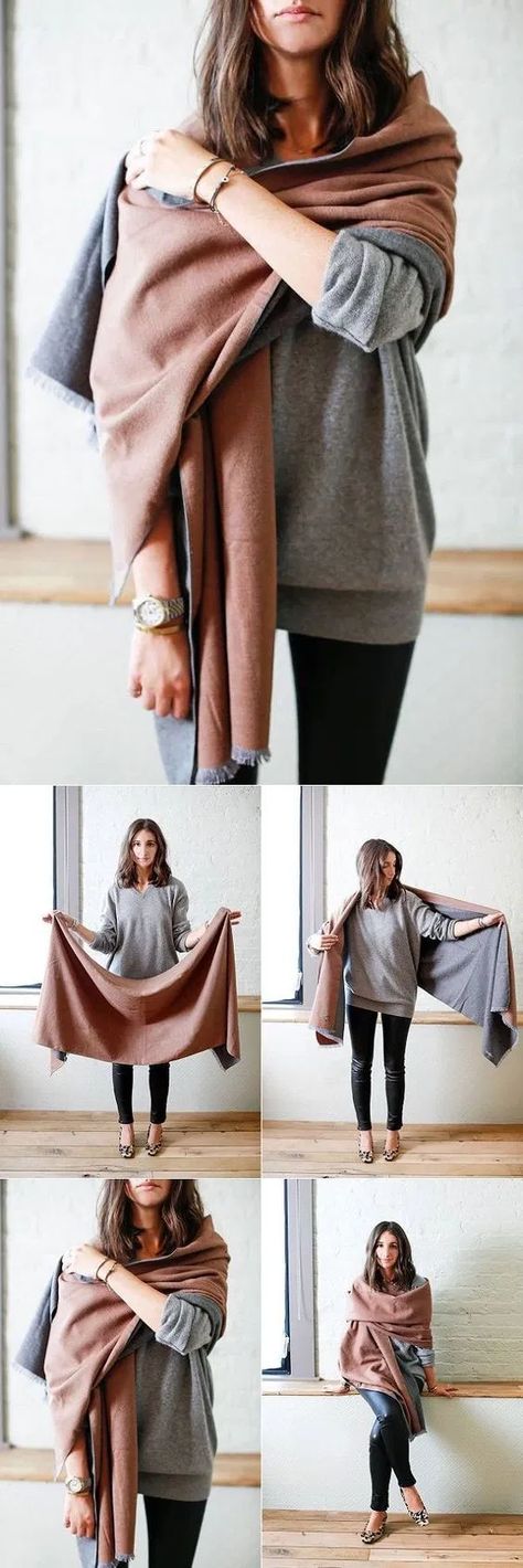 30 Super Stylish Ways To Tie A Pashmina Scarves/Shawl » EcstasyCoffee Blanket Scarf Outfit, How To Wear A Blanket Scarf, Wearing A Scarf, Scarf Blanket, Wear A Scarf, How To Wear Leggings, Blanket Ideas, Otk Boots, How To Wear A Scarf