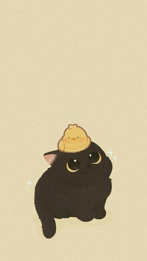 Cartoon Cat Wallpaper Aesthetic, Cute Black Cat Art Wallpaper, Kawaii Black Cat Wallpaper, Cute Cat Iphone Wallpaper, Cute Black Cats Wallpaper, Cat Cute Wallpaper Kawaii, Cute Cat Phone Wallpaper, Cute Animal Backgrounds Cartoon, Black Cat Cute Wallpaper