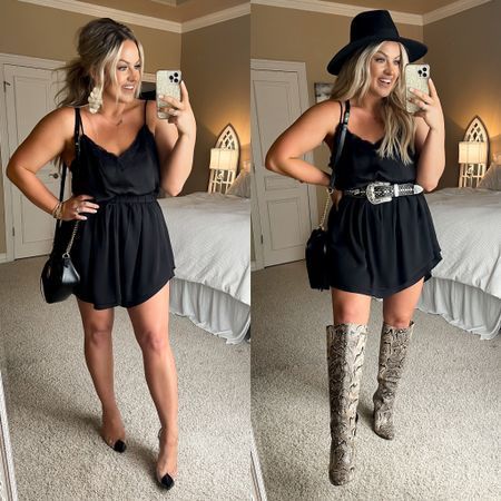 Plus Size Shania Twain Concert Outfit, Evening Country Concert Outfit, All Black Nashville Outfit Summer, Nashville Black Dress Outfit, Southern Date Night Outfit, Black Outfit Bachelorette Party Night, Black Outfits For Nashville, Black Western Outfit For Party, Black Bachelorette Outfit Plus Size