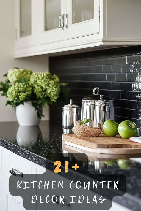 Tired of dull counters? These 21 kitchen counter decor ideas are perfect for adding personality and elegance to your space. Find inspiration for minimalistic looks, cozy touches, and more. Tap to see all the creative setups 🍽️✨. #KitchenStyling #CounterDecor #HomeDecorInspo Kitchen Counter Shelf Decor, Stove Counter Decor, Kitchen Counter Lamps Decor, Kitchen Island Farmhouse Decor, Kitchen Counter Plants, Kitchen Counter Design Ideas, Decor For Kitchen Counters, Kitchen Counter Aesthetic, Countertop Ideas Decor