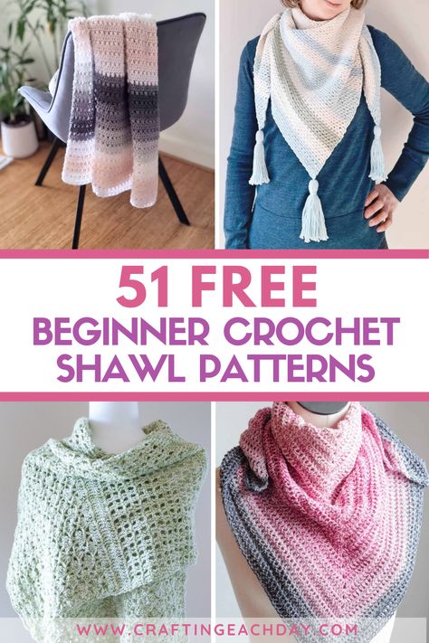 Find your next project in this collection of 51 free beginner crochet shawl patterns. Shawls are a classic crochet project. They are fun to make and easy to give as gifts. These easy patterns are perfect for the beginner crocheter as well as more advanced stitchers who want a relaxing project to make. The wraps also come in different sizes so you can find one perfect for your needs. There are patterns that use worsted weigh yarn, bulky weight yarn, dk weight yarn, and lighter yarn weights. Beginner Crochet Shawl, Crochet A Shawl, Prayer Shawl Crochet Pattern, Crochet Shawl Patterns, Crochet Prayer Shawls, Yarn Shawl, Yarn Weights, One Skein Crochet, Crochet Shawl Free