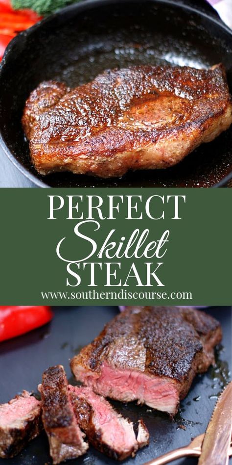 Cast Iron Skillet New York Strip Steak, Fry Steak In Skillet, New York Steak Cast Iron Skillet, Strip Steak Cast Iron Skillet, New York Strip Steak Recipes Cast Iron, Iron Skillet Steak, Steak Recipes Skillet, Cast Iron Skillet Steak, Stove Top Steak