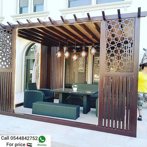 Uae Landscape, Patio Ideas Garden, Design Patio Ideas, Pergola Outdoor, Sofa Table Design, Garden Shade, Garden Pergola, Balcony Railing Design, Terrace Garden Design